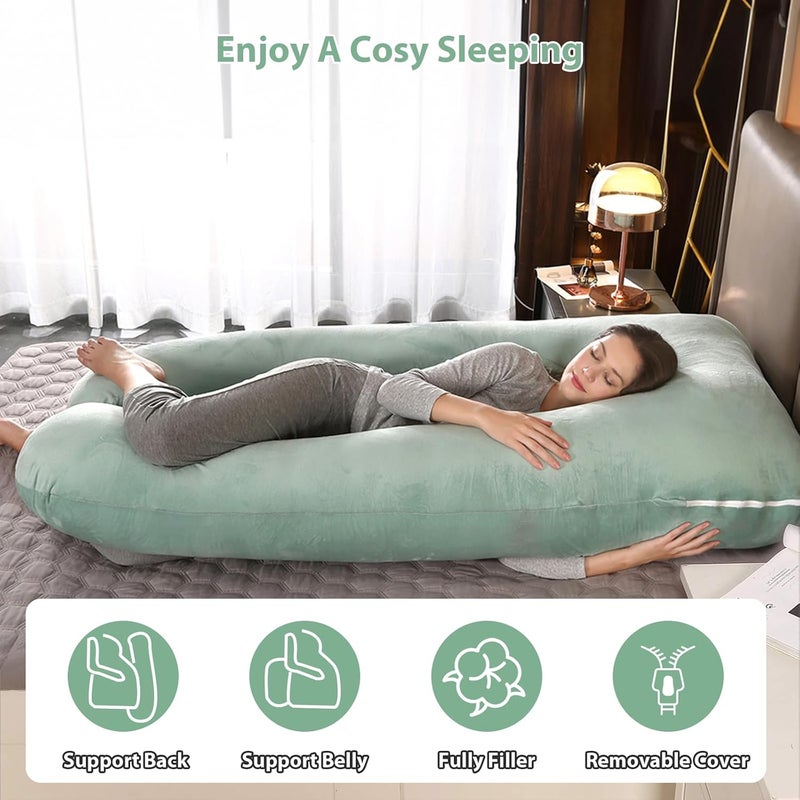 Amagoing 55 inches Pregnancy Pillows for Sleeping, U Shaped Maternity Full Body Pillow for Pregnant Women with Hip, Leg, Back, Belly Support, Washable Velvet Cover Included (Mint Green) - Image 3